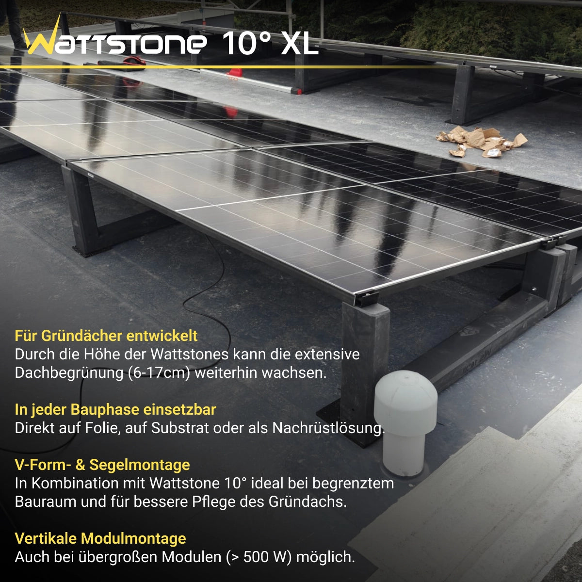 WATTSTONE 10° XL - Gründach PV-Aufständerung aus Feinbeton ohne Zubehör