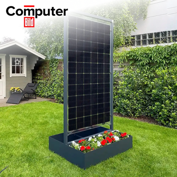 Solarblumenkübel MATILDA mit Solarmodul, Logo Computer Bild