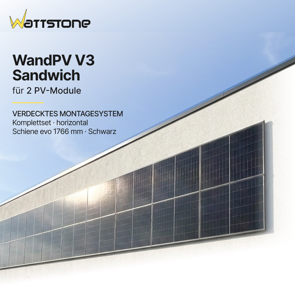 WandPV Premium V3 verdecktes Montagesystem Sandwich horizontal Komplettset für 2 PV-Module