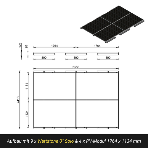 WATTSTONE 0° Solo - PV-Aufständerung aus Feinbeton ohne Zubehör