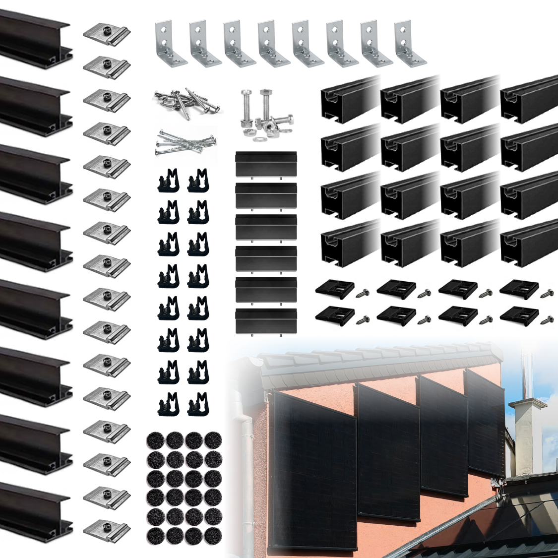 WandPV Premium verdecktes Montagesystem vertikal Komplettset für 4 PV-Module