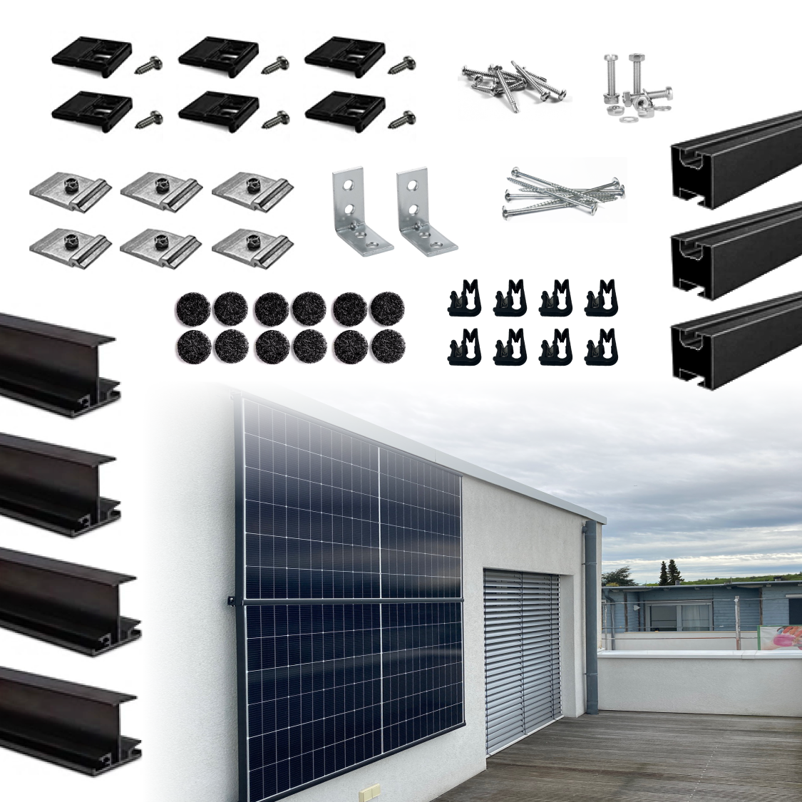 WandPV Premium verdecktes Montagesystem Sandwich horizontal Komplettset für 2 PV-Module