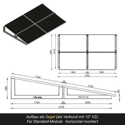 WATTSTONE 10° XL - Gründach PV-Aufständerung aus Feinbeton ohne Zubehör