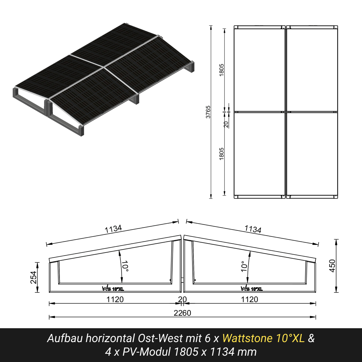 WATTSTONE 10° XL - Gründach PV-Aufständerung aus Feinbeton ohne Zubehör