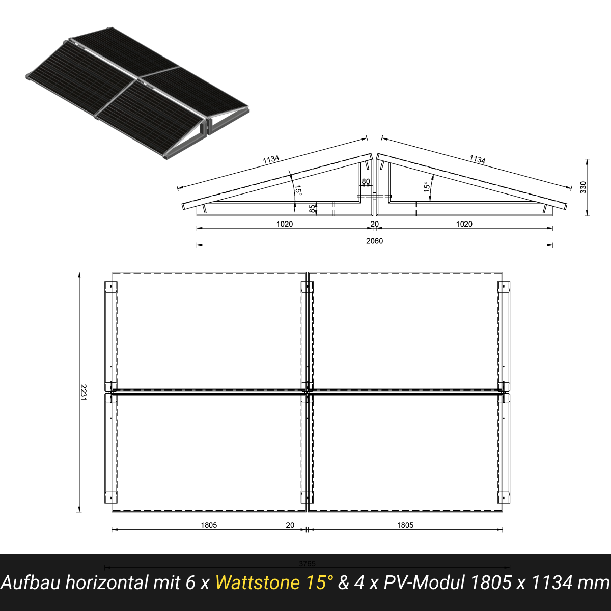 WATTSTONE 15° - PV-Aufständerung aus Feinbeton ohne Zubehör