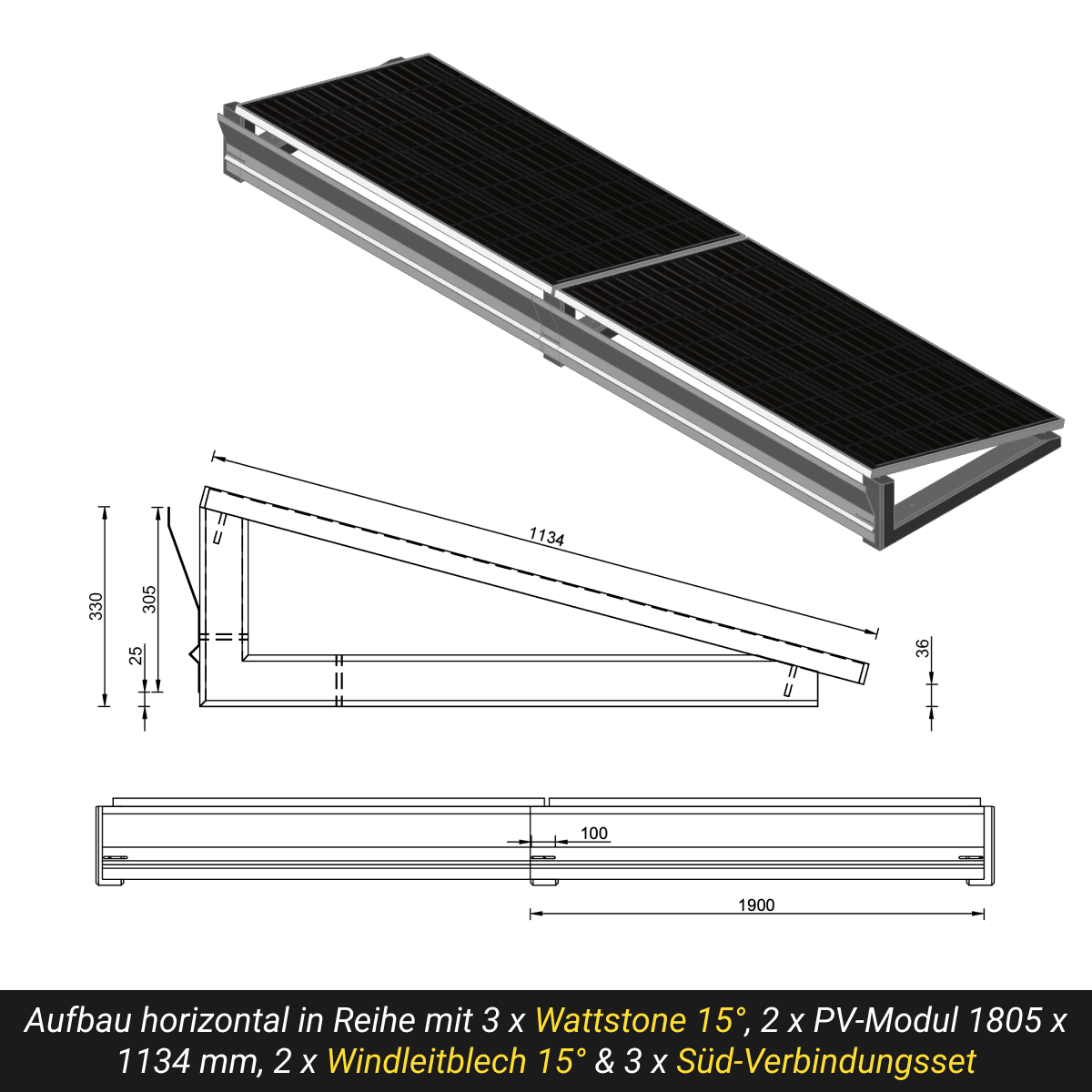 WATTSTONE 15° - PV-Aufständerung aus Feinbeton ohne Zubehör