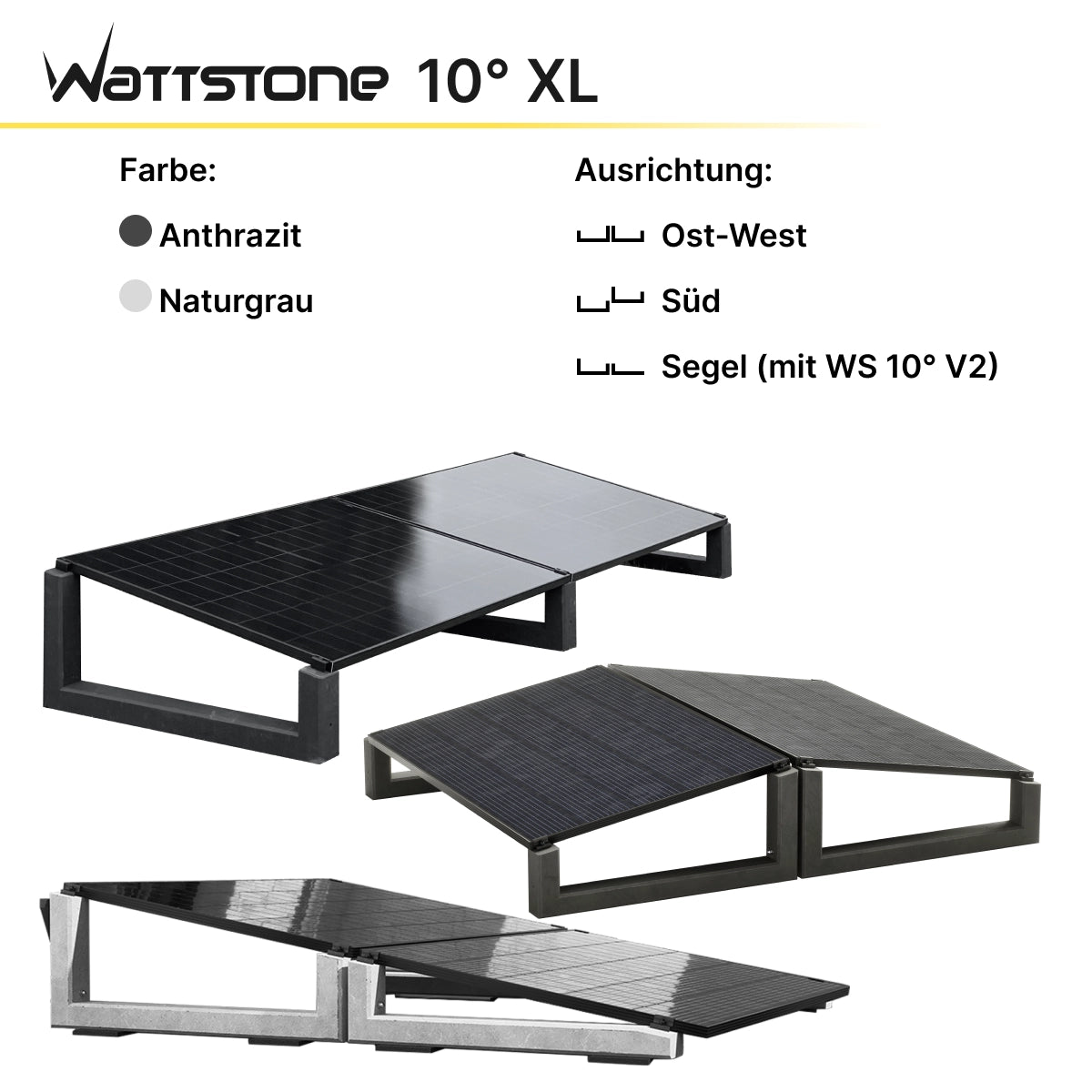 WATTSTONE 10° XL - Gründach PV-Aufständerung aus Feinbeton ohne Zubehör
