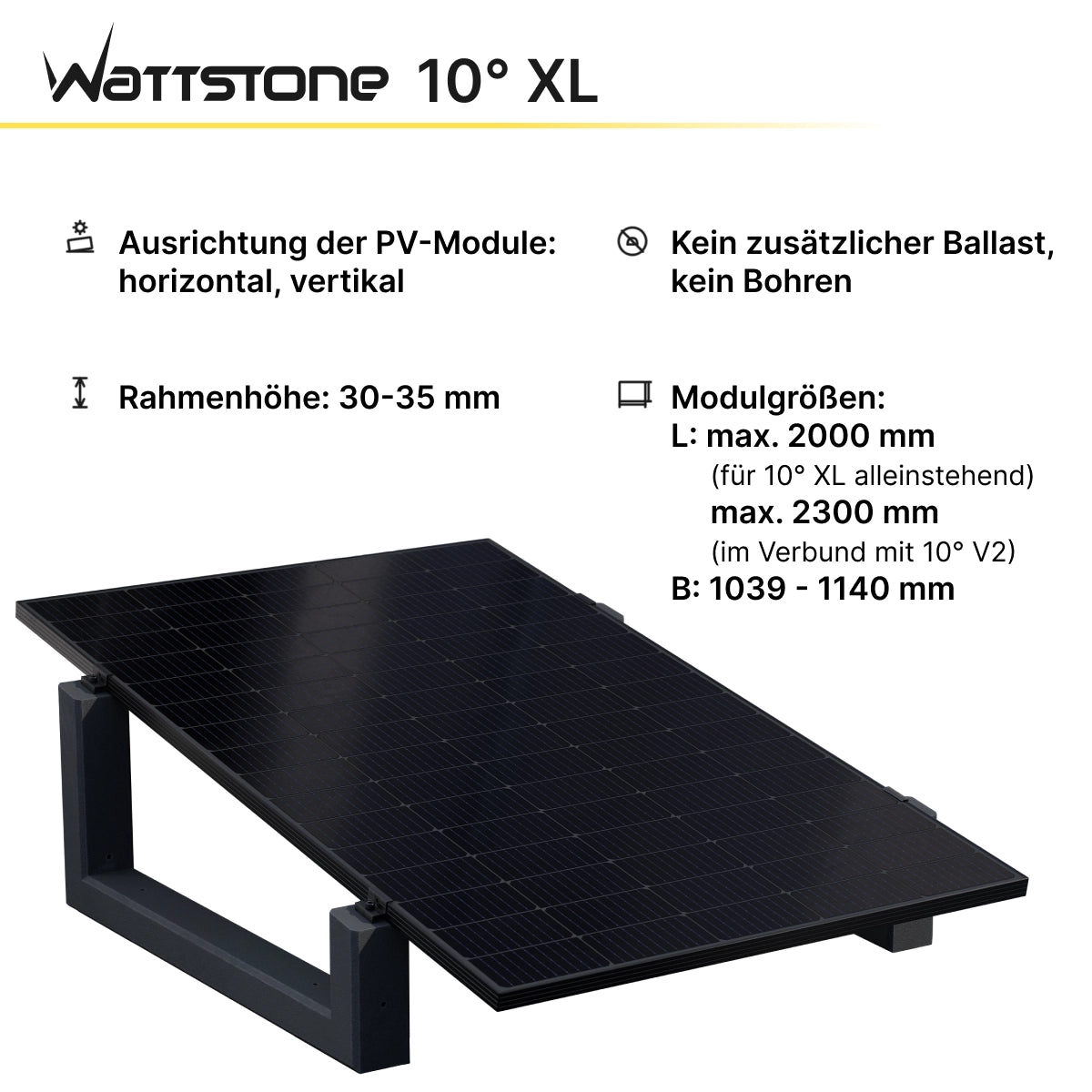 WATTSTONE 10° XL - Gründach PV-Aufständerung aus Feinbeton ohne Zubehör