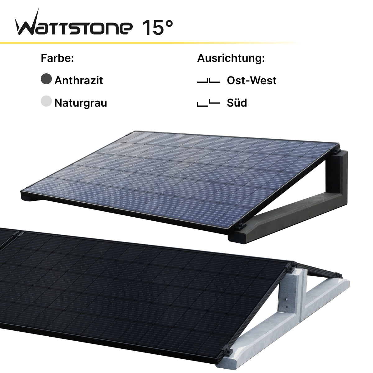 Wattstone 15 Degree PV Mounting System made of Fine Concrete